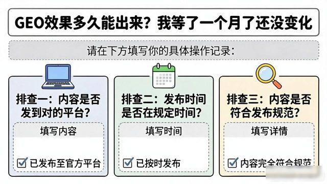 GEO效果多久能出来？我等了一个月了还没变化